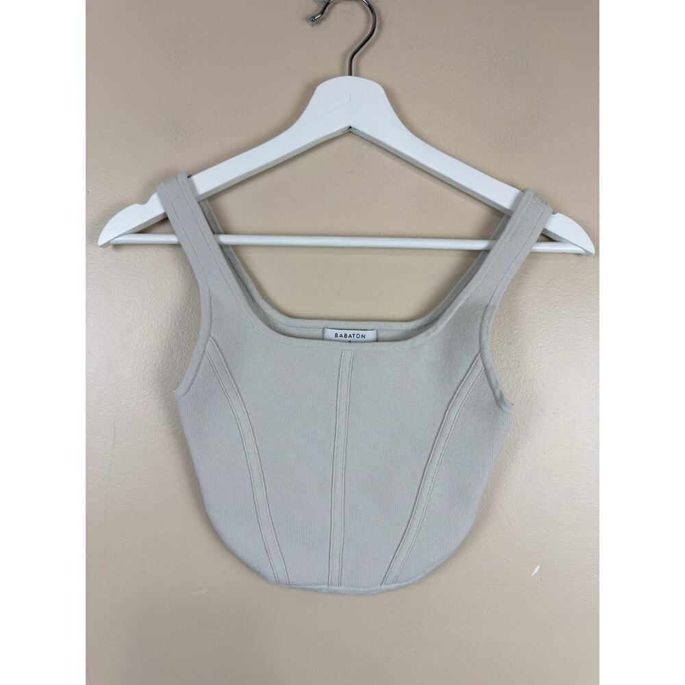 Babaton Womens Cream Wide Strap Sculpt Knit Square Neck Cropped Tank Top Size S